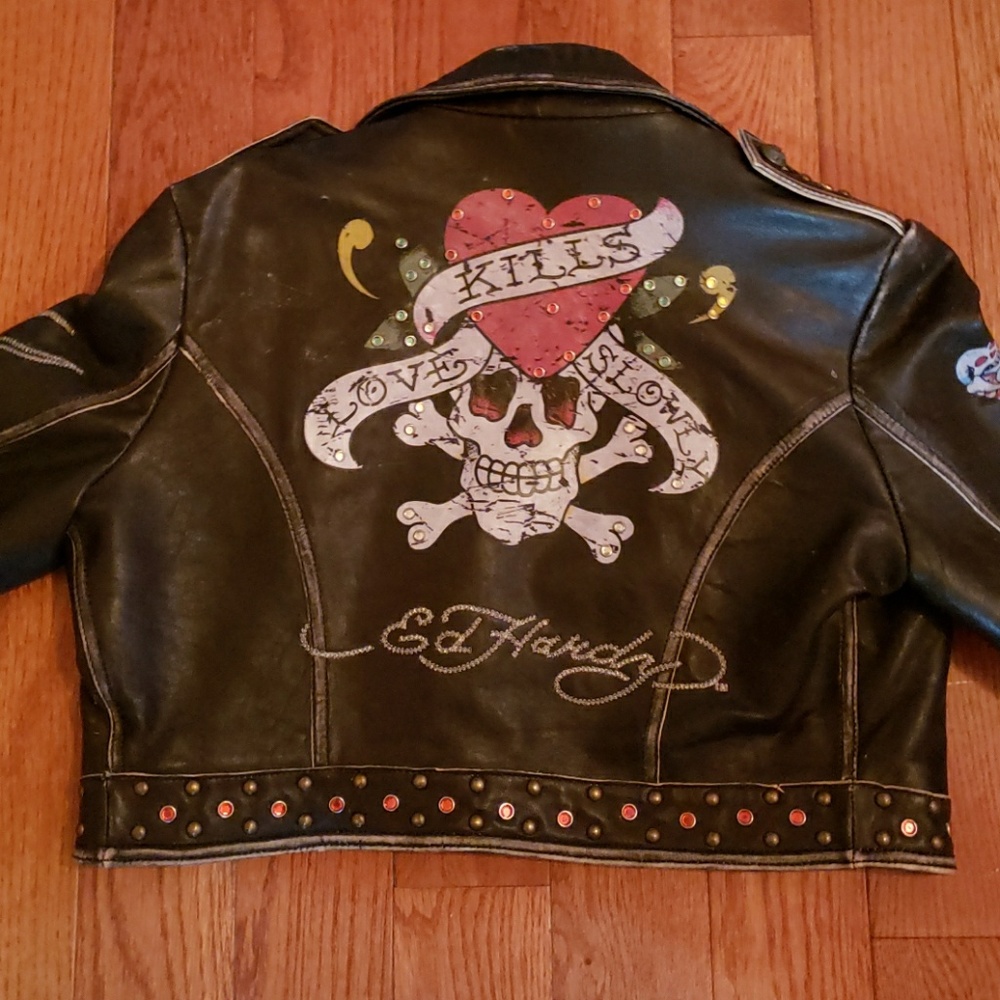 Ed Hardy cropped leather jacket